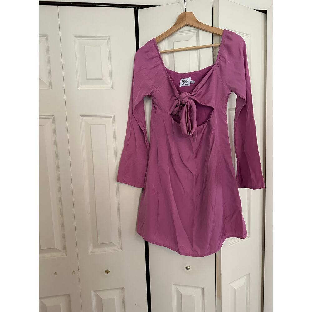 Princess Polly 8 Tie Front Long-Sleeved Pink Mini Dress